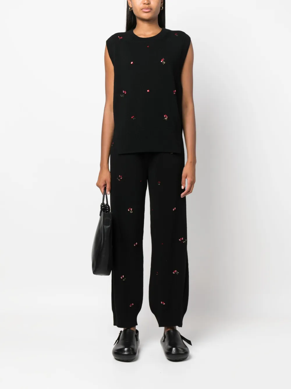 Floral-pattern Lace-up Jumper