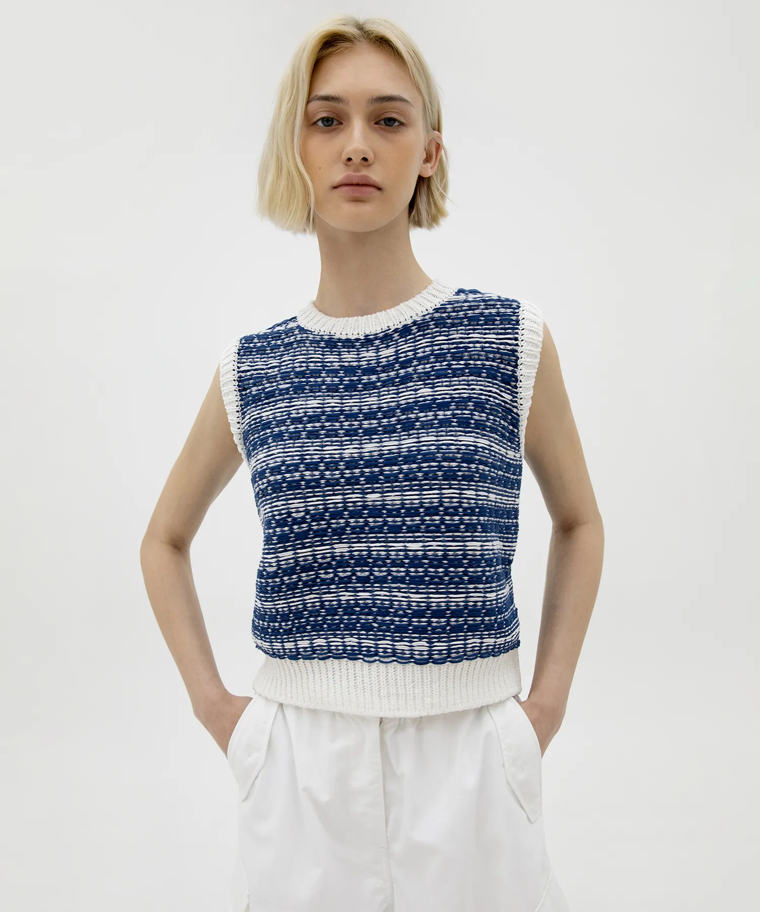 Multi-Jacquard Knit Vest - Dusty blue