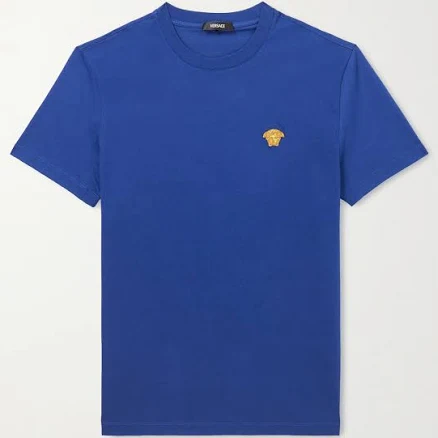 Versace Logo-Embroidered Cotton-Jersey T-Shirt - Men - Blue T-shirts - XXL