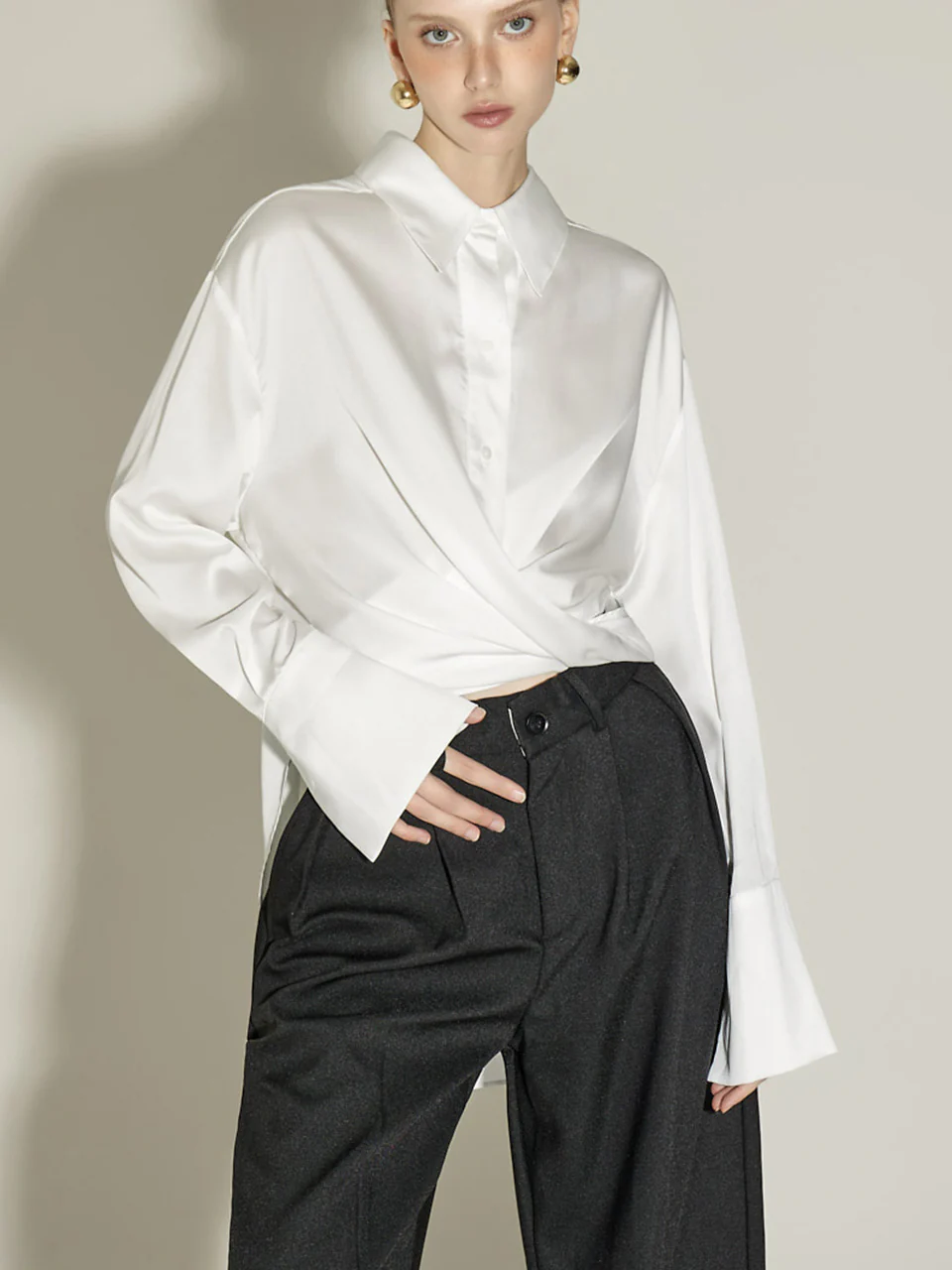 Satin Twist Unbalance Blouse