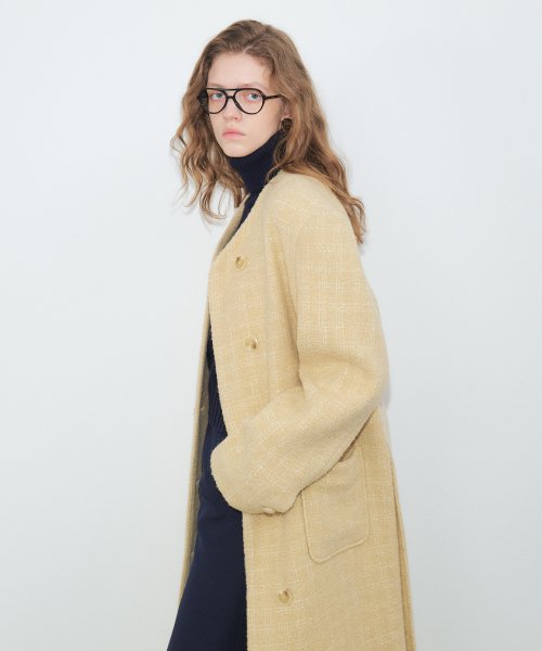Custard Check Long Coat