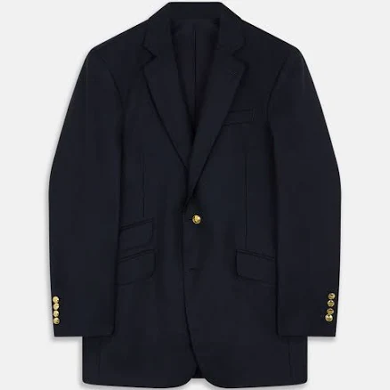 Navy Plain Wool Single Breasted Blazer Turnbull & Asser Men's