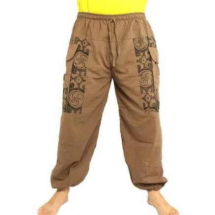 Thai pants dark khaki cotton - ethnic print