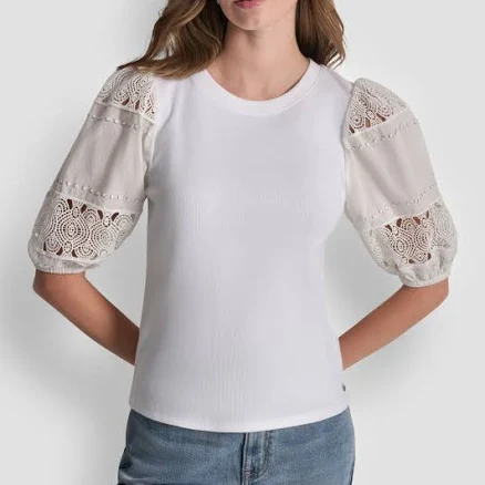 DKNY Women's Lace Eyelet Pull-On Top
