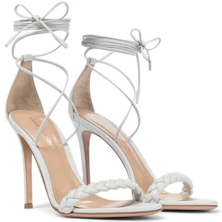 Leomi 105mm Braided Lace-up Sandals In White