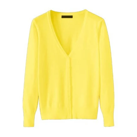 Yellow Cotton Wide Neck Women's Cardigan