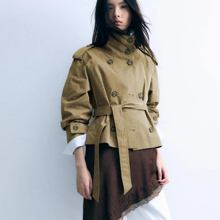 Stradivarius High-Neck Trench Coat with Belt