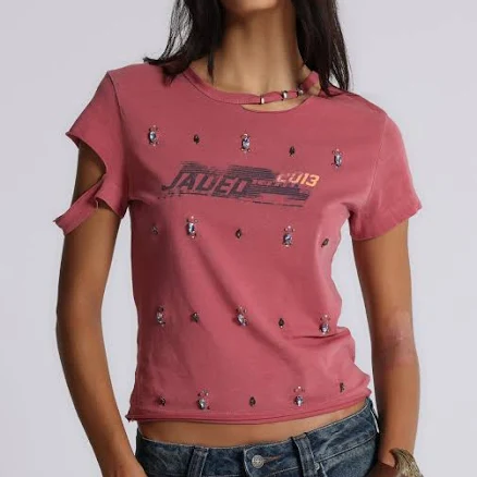 Jaded London Women's Distressed Jewel Cotton T-Shirt