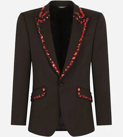 Dolce & Gabbana Men's Sicilia-fit Rhinestone Embellished Wool Suit – Black – XXL