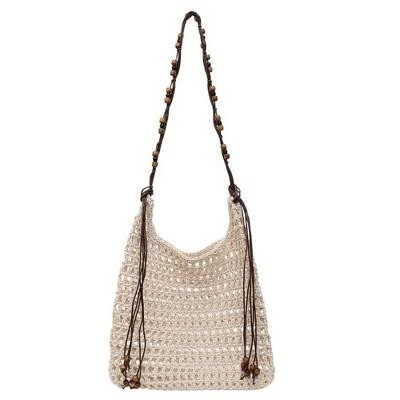 Alilang Lightweight Knit Crochet Hobo Shoulder Bag with Beaded Strap