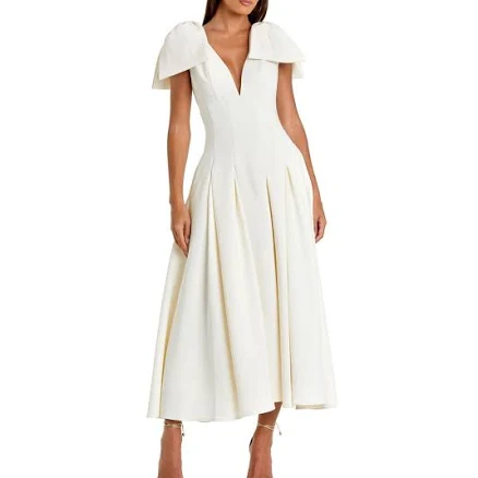 Ieena Duggal Sleeveless Oversized Crepe A-Line Dress with Bows
