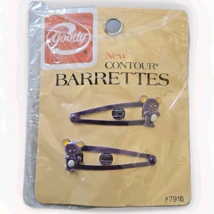 Vintage Goody Contour Barrettes Teddy Bears Purple 1975