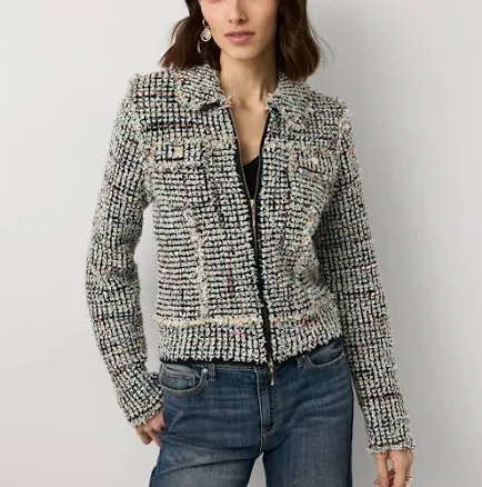 White House Black Market Petite Shimmery Tweed Sweater Jacket
