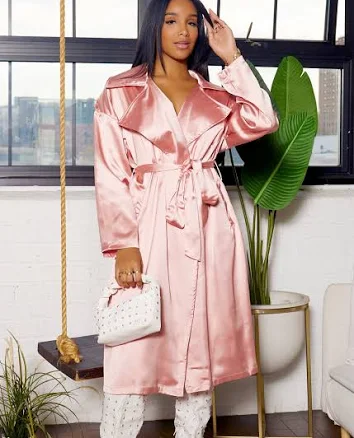 Silk Notch Trench Coat Dress