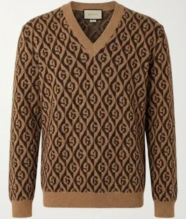 Gucci Men's G Rhombus Jacquard V-Neck Sweater
