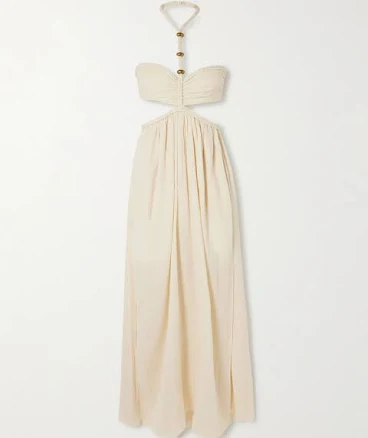 Isabel Marant Justine Embellished Cutout Braided Cotton-gauze Halterneck Maxi Dress - Women - Beige Dresses - XL
