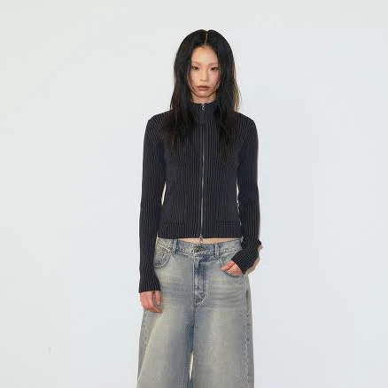 Mahagrid Two Tone Zip Up Cardigan