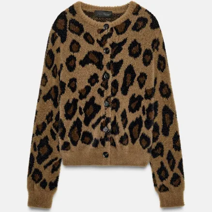Women Zara Animal Jacquard Knit Jacket