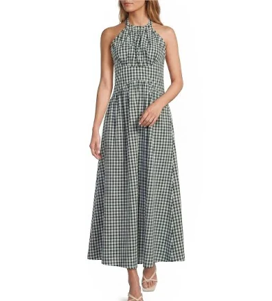 Lucy Paris Women's Gingham Halter Neck Sleeveless Maxi Dress