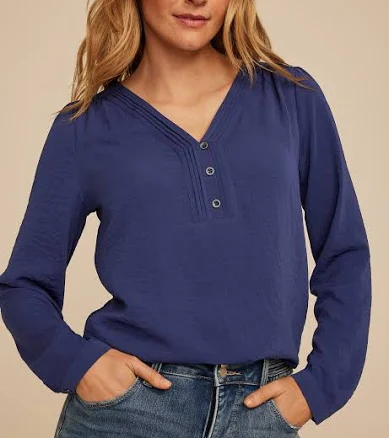 maurices Women's Pleated V Neck Button Front Blouse