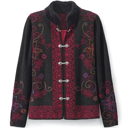 Jacquard & Embroidered Alpaca Cardigan, Metal Closures, Stand Collar 4.6 54 Ratings Item #