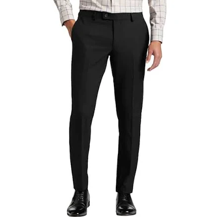 Egara Skinny Fit 2-Way Stretch Suit Pants in Black Solid – Men’s Slim Tapered Dress Slacks 28W x 30L