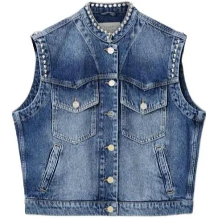 AllSaints Women's Mav Studded Denim Waistcoat - Blue - Waistcoats