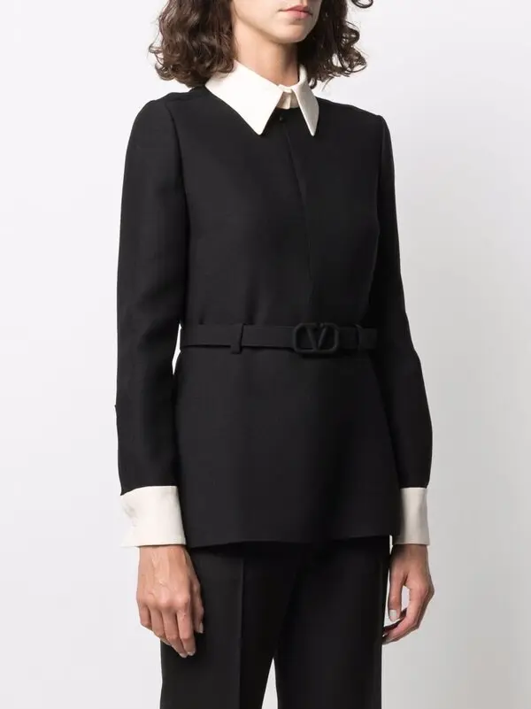 Long-sleeve Belted-waist Shirt