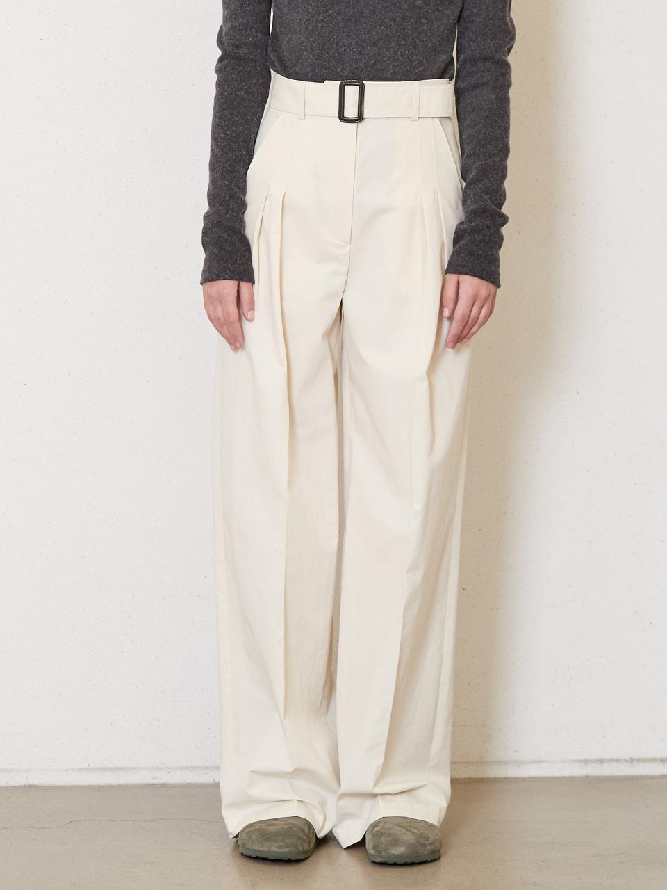 Belted Cotton Trousers (Ivory)