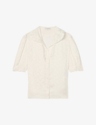 SANDRO - Estelle patterned-jacquard puff-sleeve woven shirt