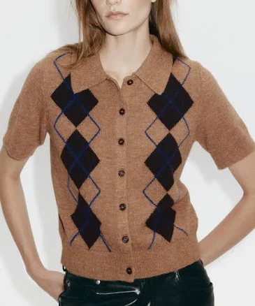 H&M Ladies Argyle Cardigan with Collar