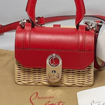 $1750 Christian Louboutin Elisa Nano Leather And Raffia Tote