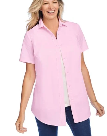 Woman Within Perfect Short-Sleeve Collared Button Down Shirt