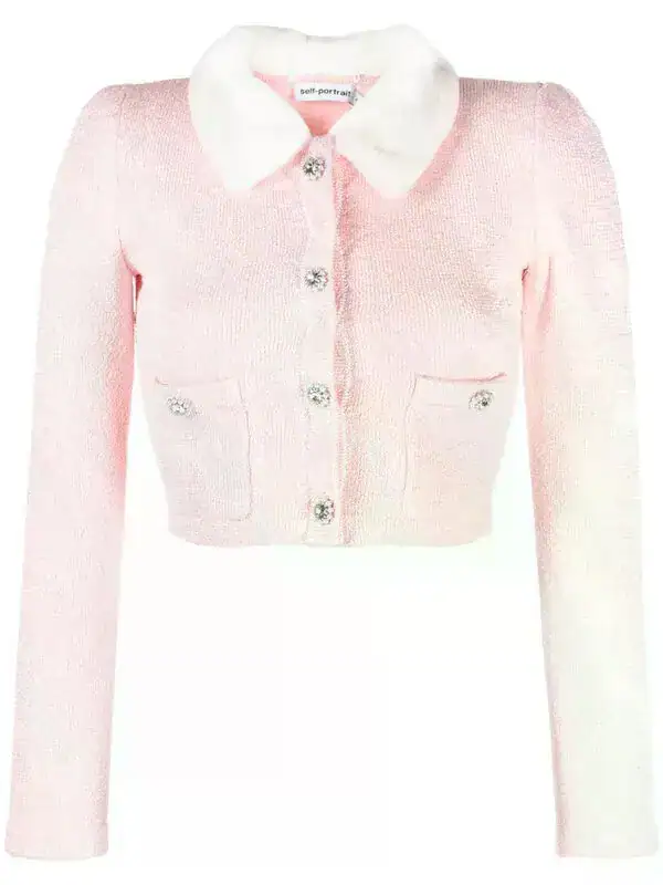 Faux Fur-collar Cropped Cardigan