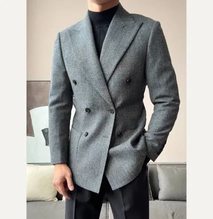 Cotswolds Men's Herringbone Double-Breasted Blazer