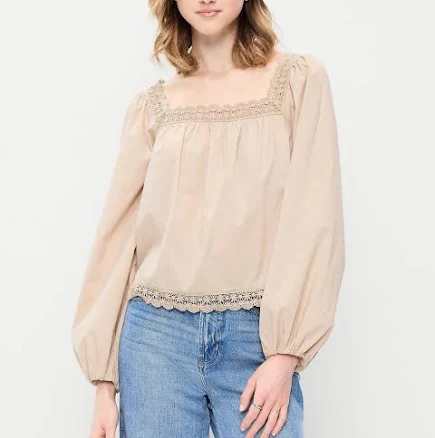 Old Navy Women's Lace Trim Long-Sleeve Top