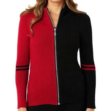 Two Tone Ribbed Zip Up Cardigan