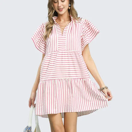 Eagle Eye Outfitters Umgee Women's Pintuck Striped Mini Dress