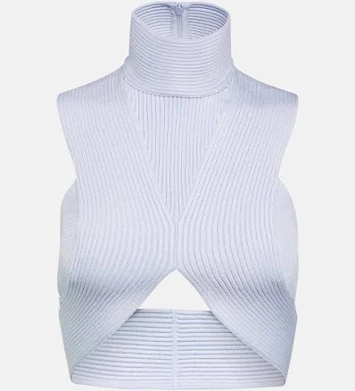 Alaïa, Ribbed-knit crop top, Women, Blue, US 10, Tops, Materialmix