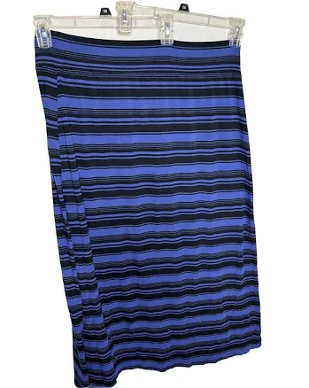Ava&viv Women’s Blue And Black Striped Maxi Skirt Long Stretchy Fabric