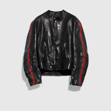 Gucci Buffalo Leather Biker Jacket with Web