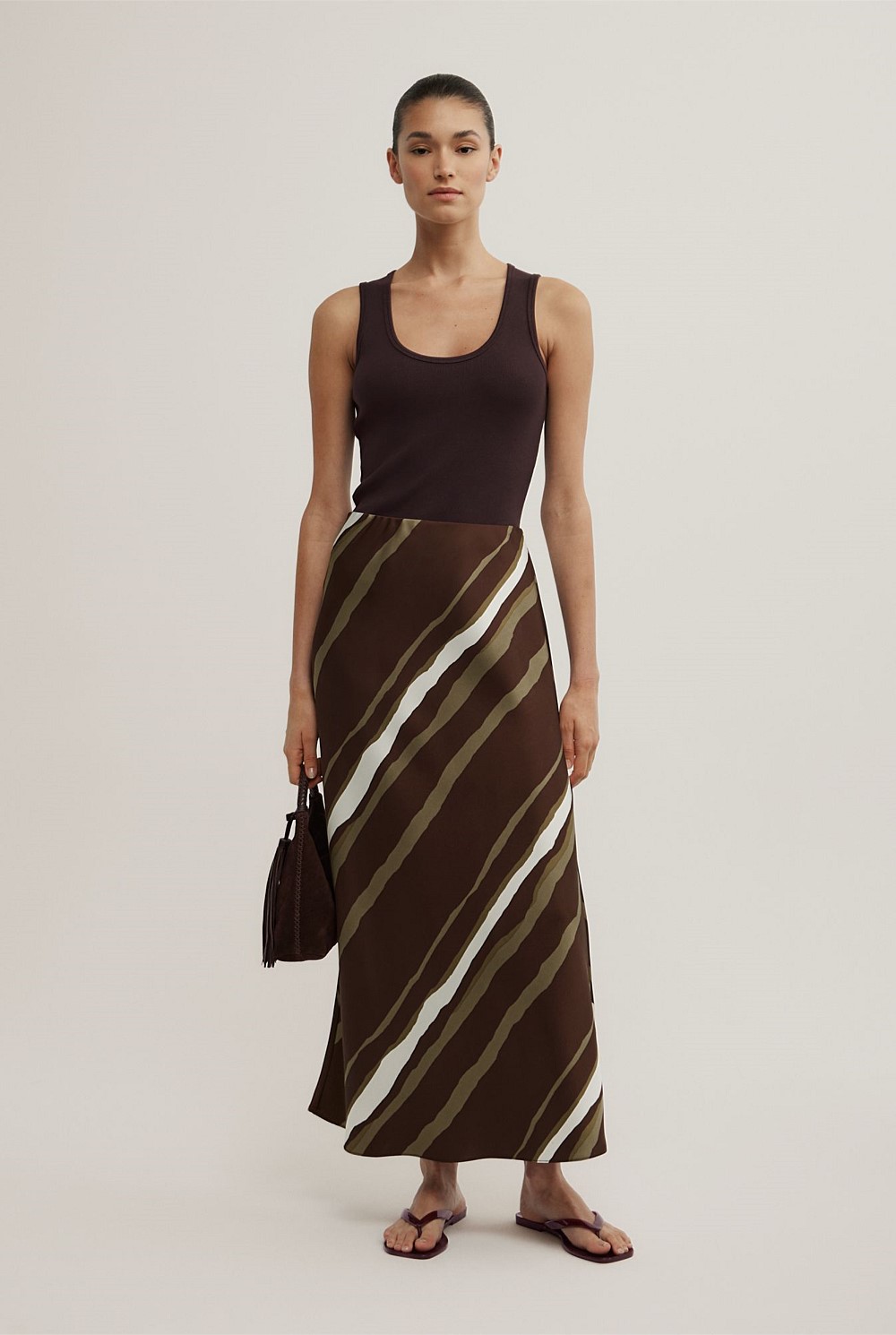 Degrade Striped Bias Midi Skirt