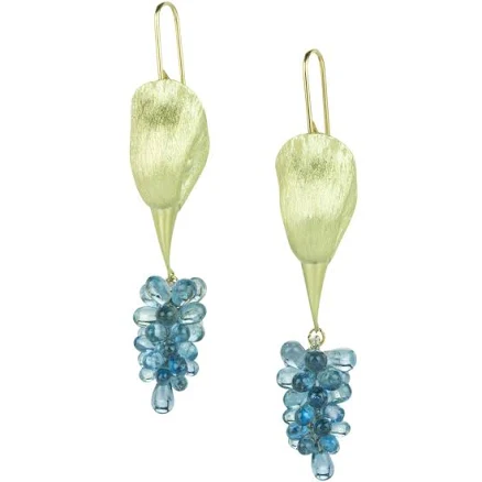 Gabriella Kiss Bird Head Earrings with Aquamarine Grape Drops