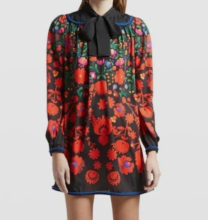 Dsquared2 Women's Floral High-Neck Bow A-Line Mini Dress