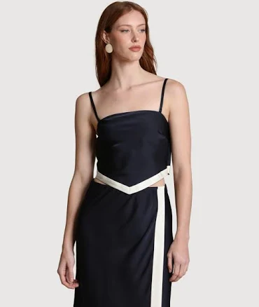 AVEC LES FILLES Women's Square Neck Scarf Satin Crop Top