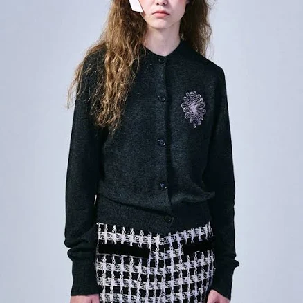 MARDI MERCREDI 2511 BLENDED CARDIGAN ROUND NECK_CHARCOAL PINK