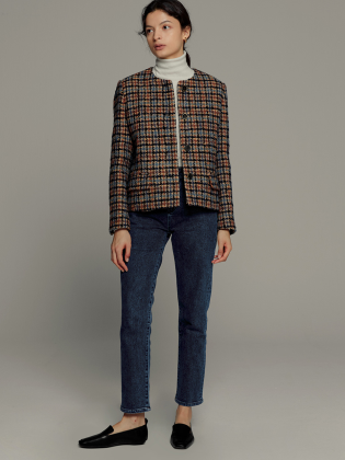 Round Neck Check Jacket