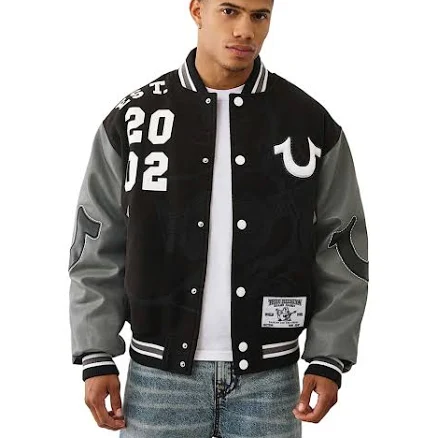 True Religion Men's Buddha Logo Varsity Jacket