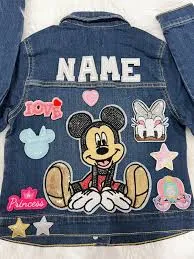 Jeans jacket/ free shipping/minie jacket/minie theme / personalized jacket/ we add name on it / sequin jacket/ handmade /unique/