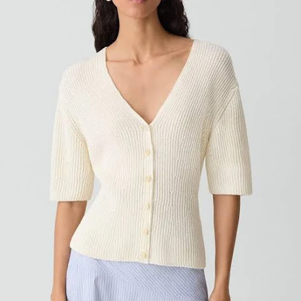 Theory Women's Shaped Cotton Cardigan in Ivory